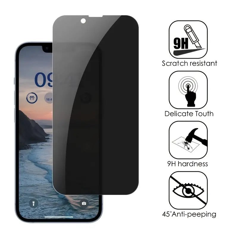 Privacy Anti-Peeping Tempered Glass Screen Protector for iPhone 6 to 15 Pro Max – Black