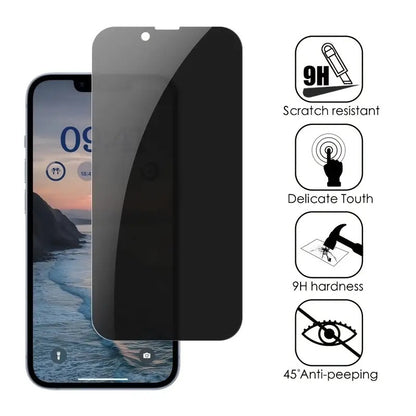 Privacy Anti-Peeping Tempered Glass Screen Protector for iPhone 6 to 15 Pro Max – Black